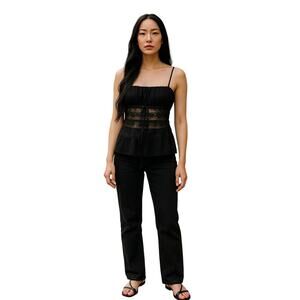 Forever 21 Black Lace Cami Tank Top Women’s Size Large Y2K Boho Festival